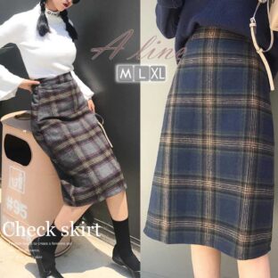 非公開: チェック ハイウエストスカート 全２色