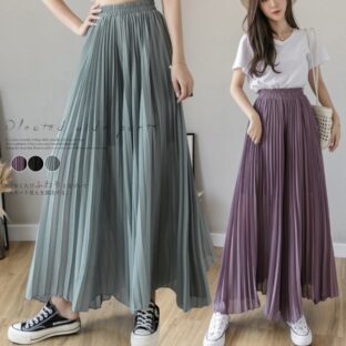プリーツシフォンガウチョ パンツ 全３色