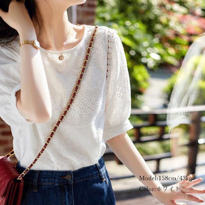 レース　カットソー、半袖