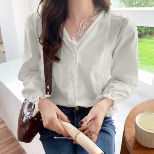 スカラップレース Vネックブラウス