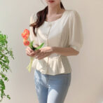 ペンタゴンネック ブラウス