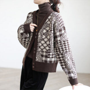 レトロ Vネックカーディガン 全２色