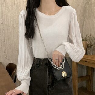 非公開: 異素材エレガントニットソー 全２色