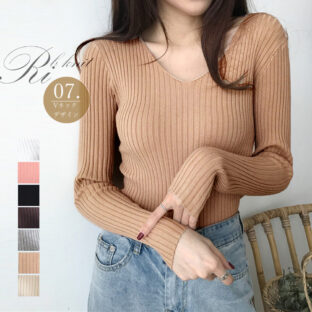 タイト Vネックリブニット 全７色