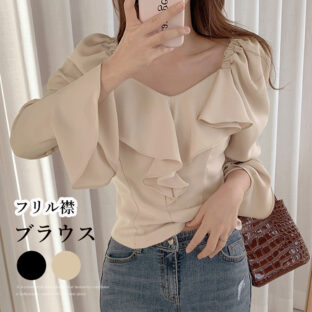 フレアネックブラウス 全２色
