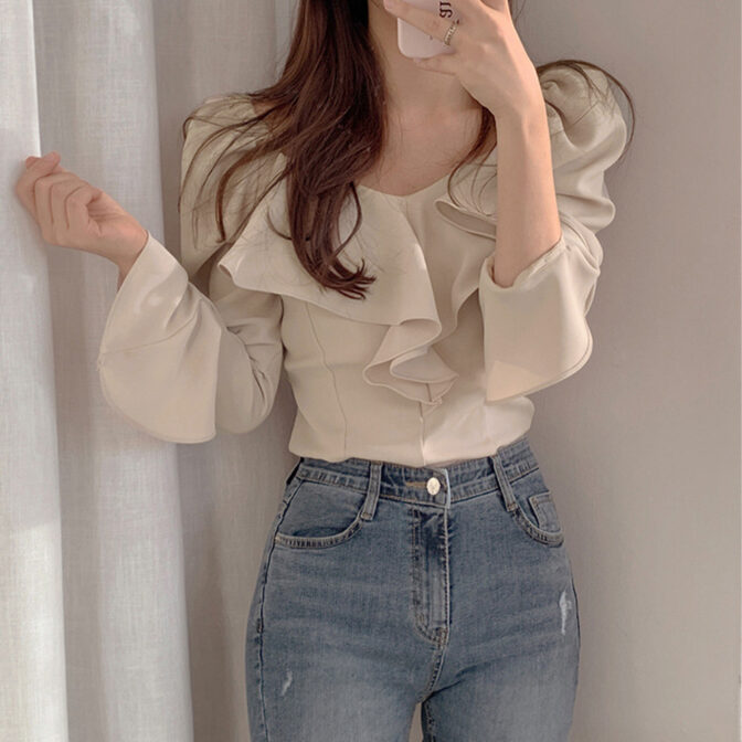 ブラウス フリルネック