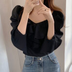 ブラウス フリルネック